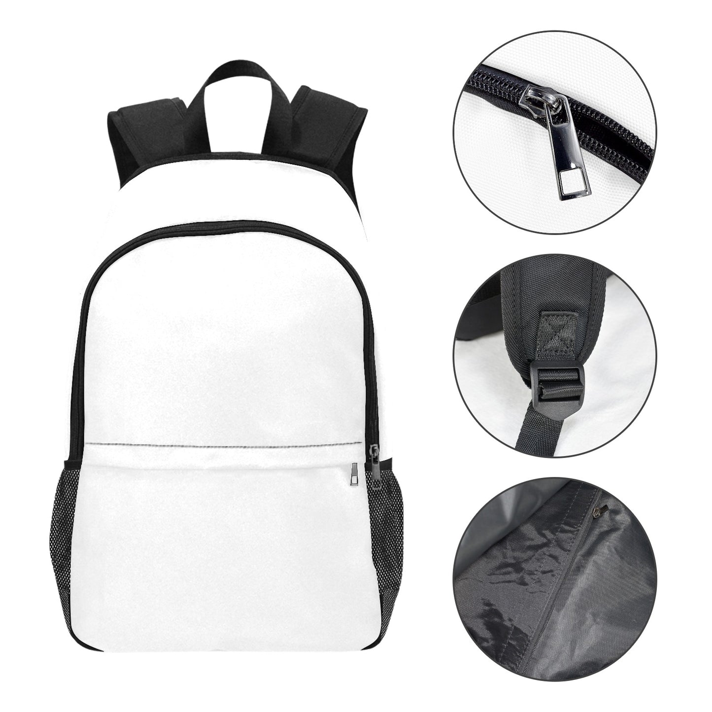 Fabric Backpack with Side Mesh Pockets (Black Straps)