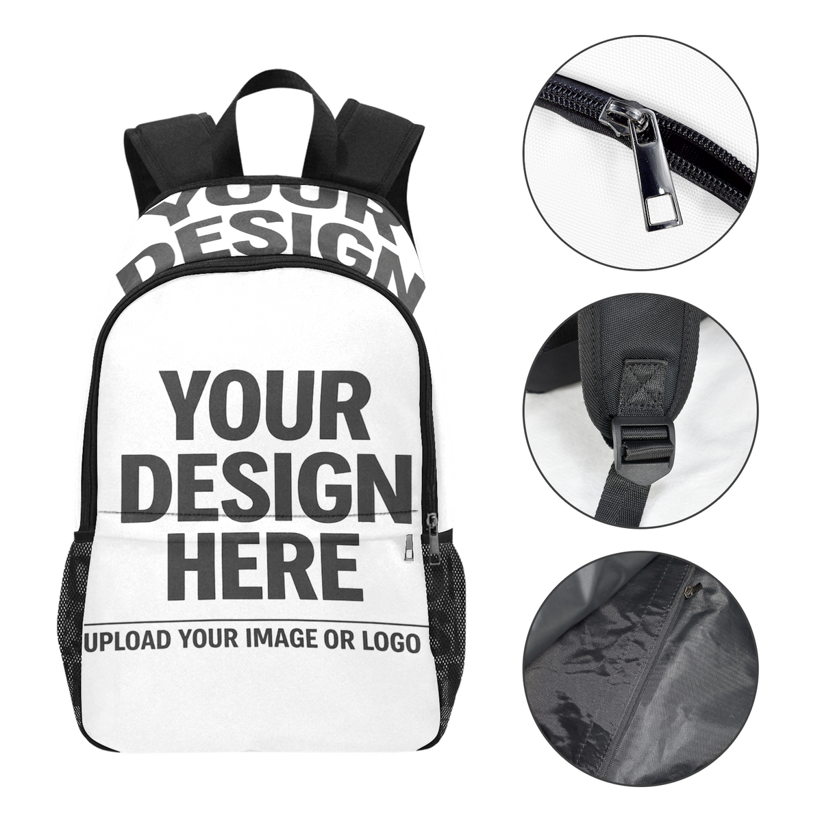 Fabric Backpack with Side Mesh Pockets (Black Straps)