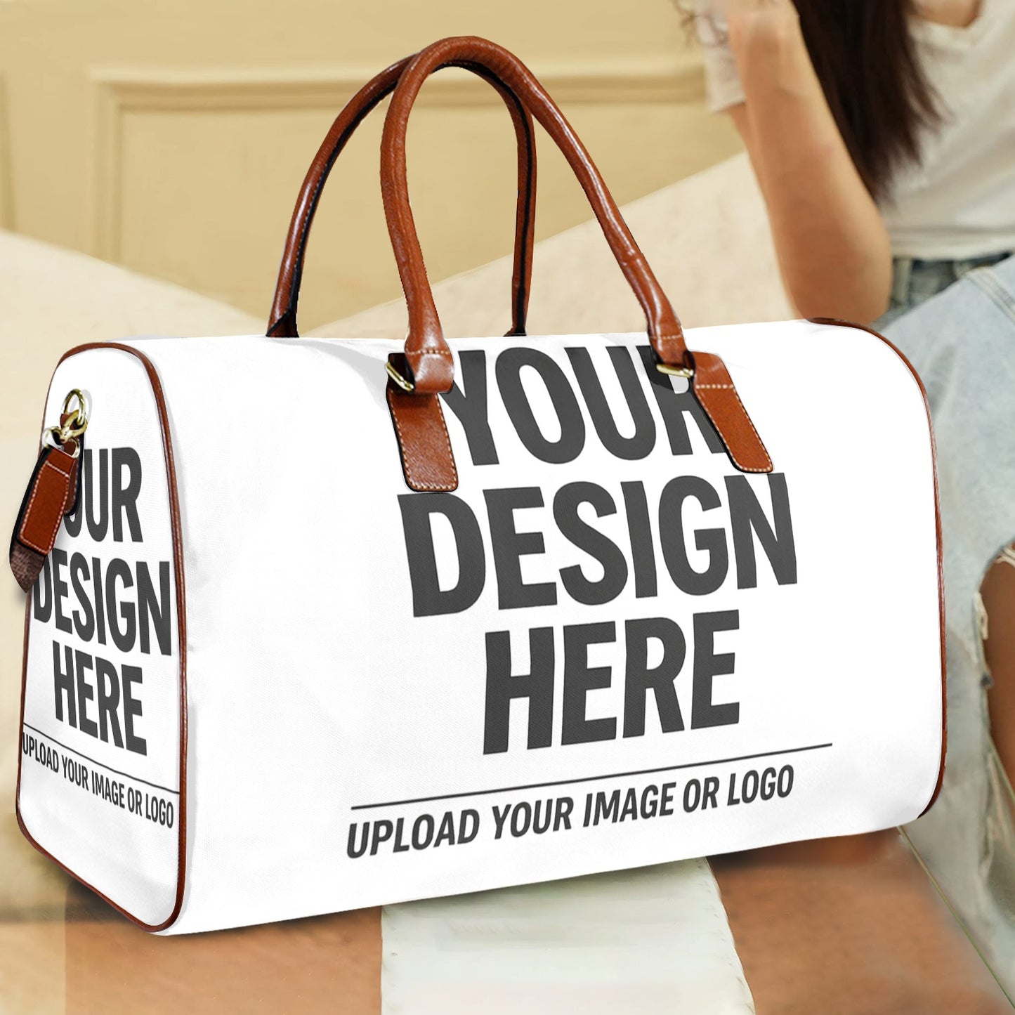 Waterproof Travel Bag (Brown Handles)