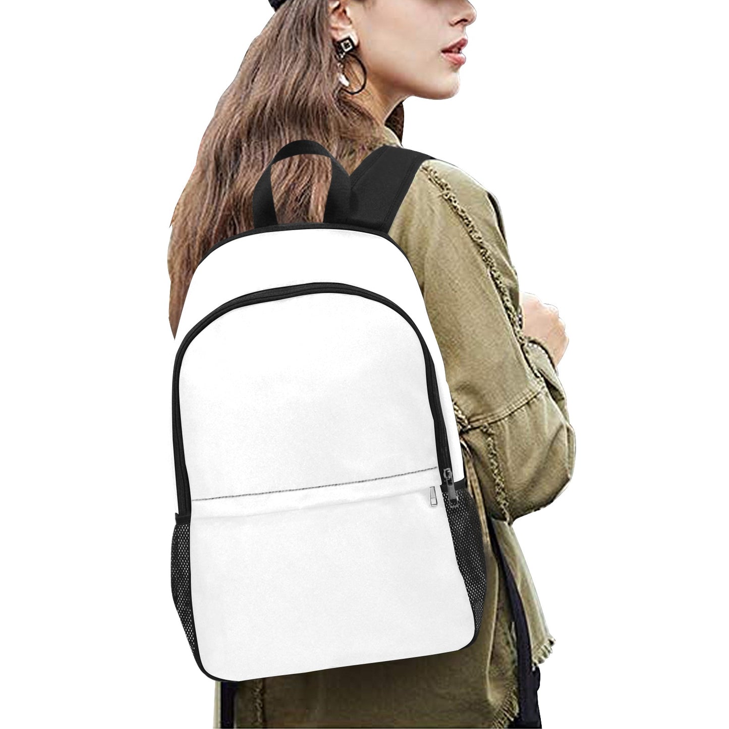 Fabric Backpack with Side Mesh Pockets (Black Straps)