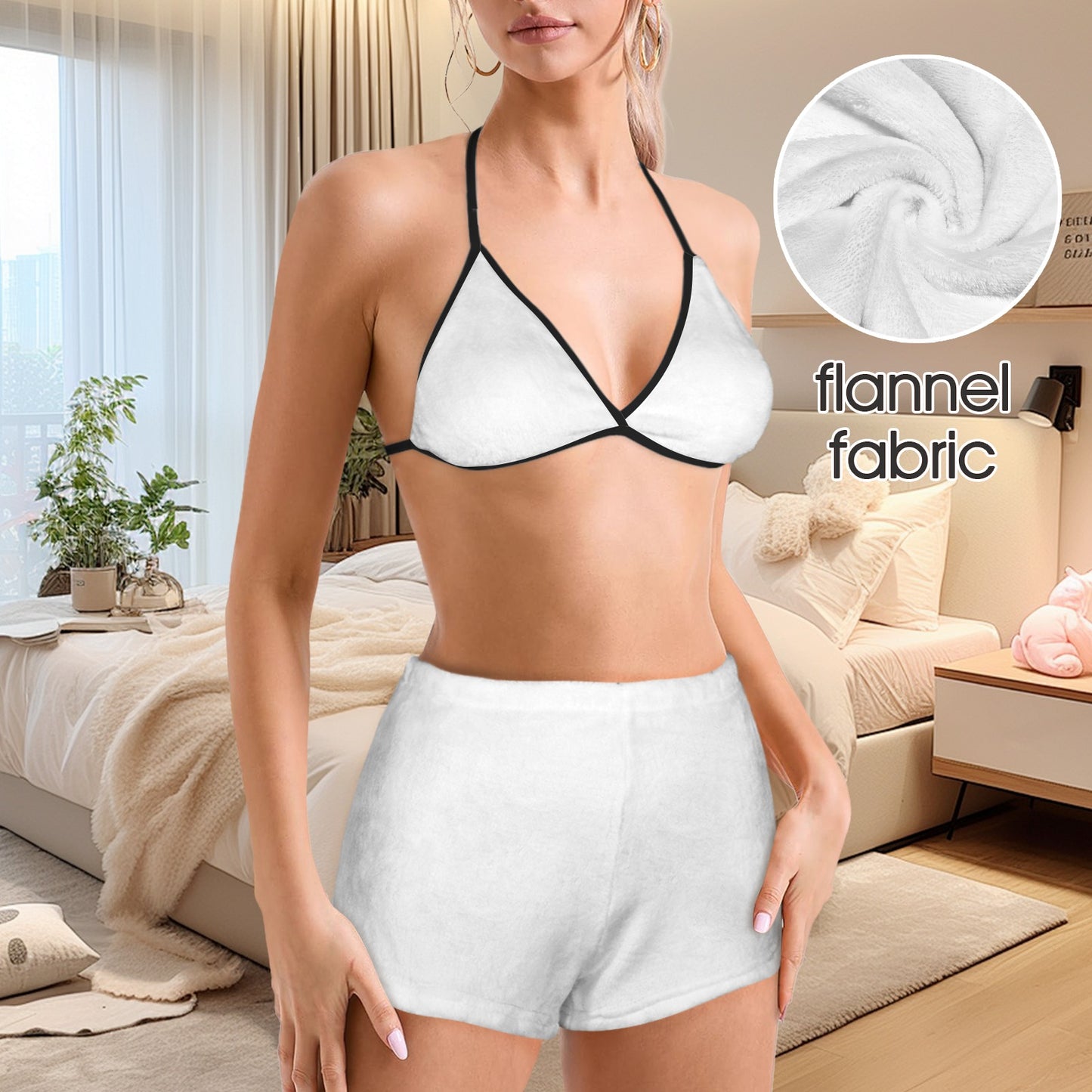 Women's Flannel Bikini Top & Shorts Pajamas
