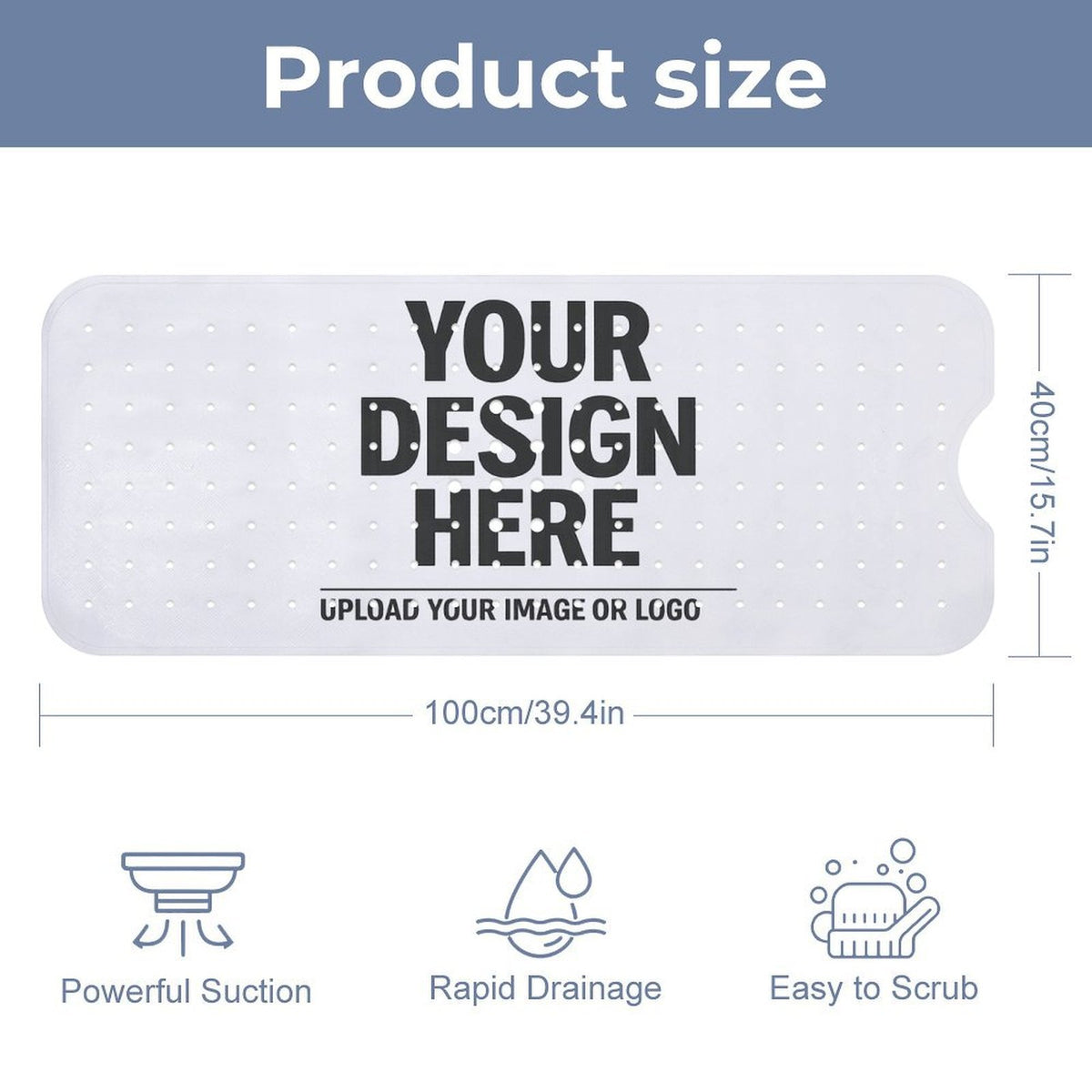 Bathroom Suction Cup Anti-slip Mat 100 x 40cm
