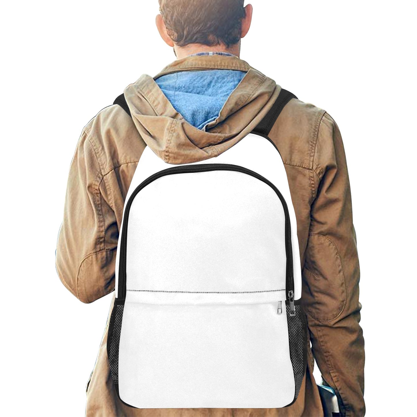Fabric Backpack with Side Mesh Pockets (Black Straps)