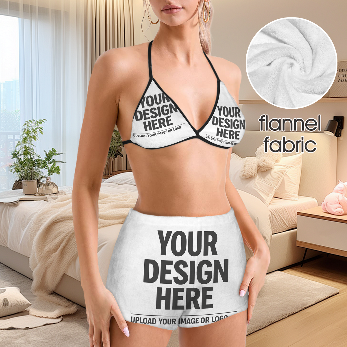 Women's Flannel Bikini Top & Shorts Pajamas