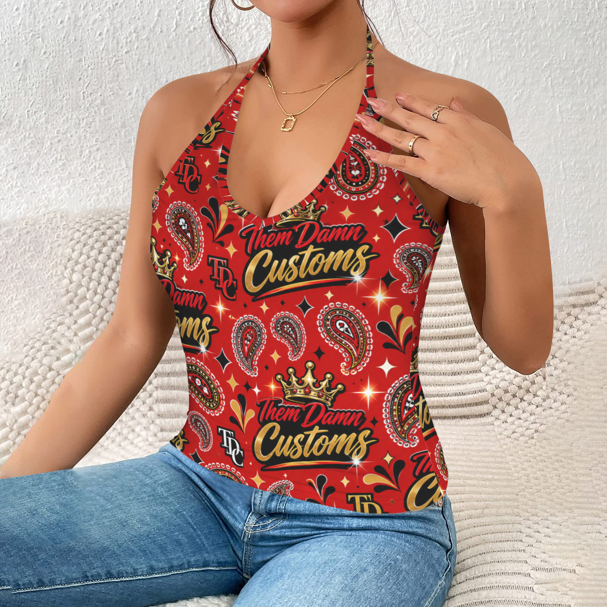 Women's V-Neck Halter Top