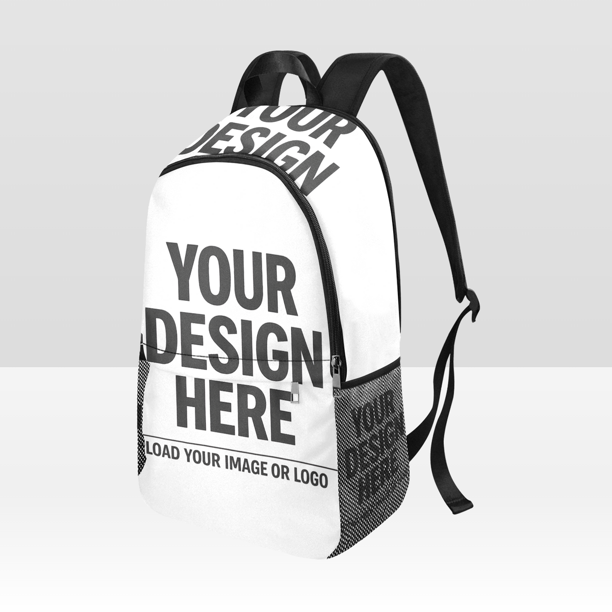 Fabric Backpack with Side Mesh Pockets (Black Straps)