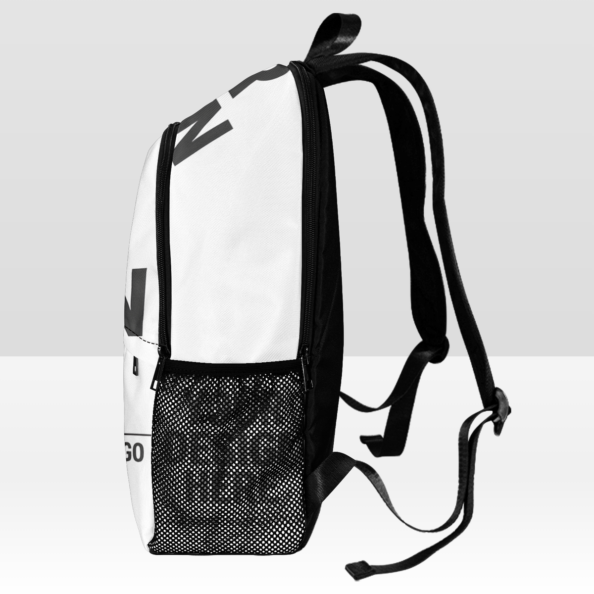 Fabric Backpack with Side Mesh Pockets (Black Straps)