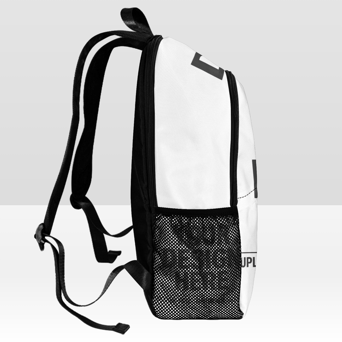 Fabric Backpack with Side Mesh Pockets (Black Straps)