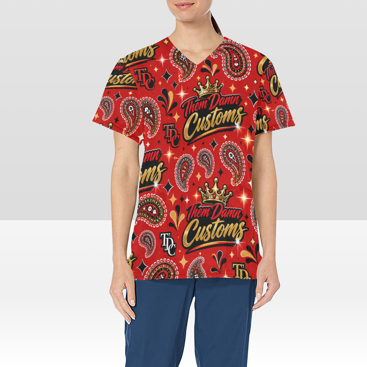 Women's All Over Print Scrub Top