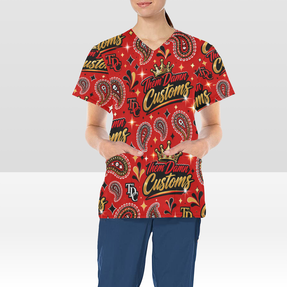 Women's All Over Print Scrub Top