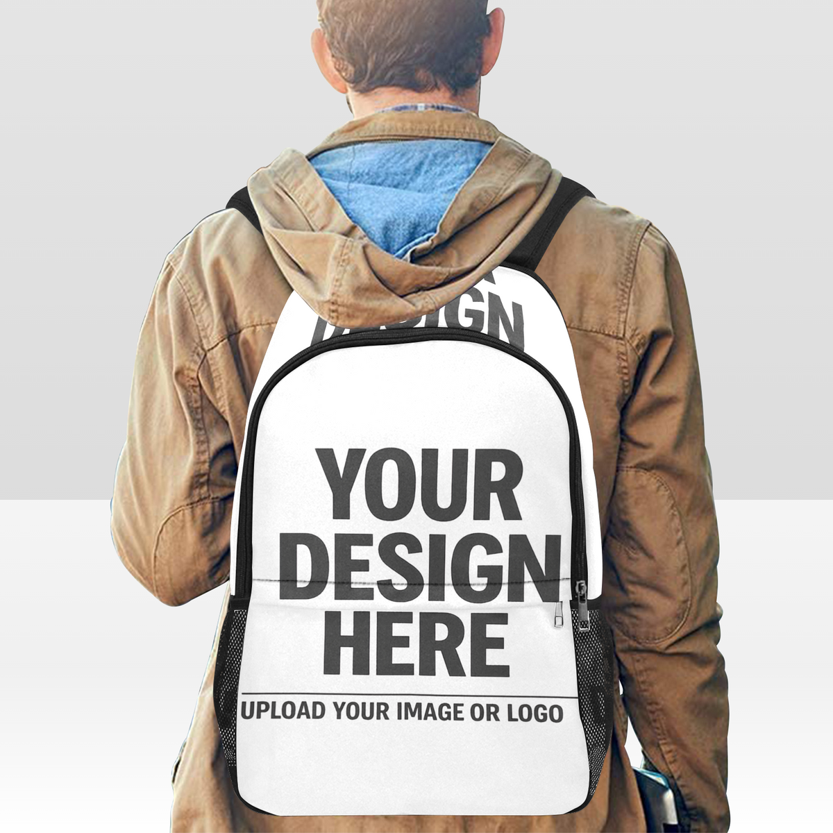 Fabric Backpack with Side Mesh Pockets (Black Straps)