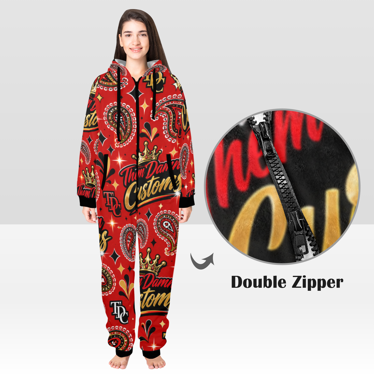 Unisex One-Piece Zip Up Hooded Pajamas