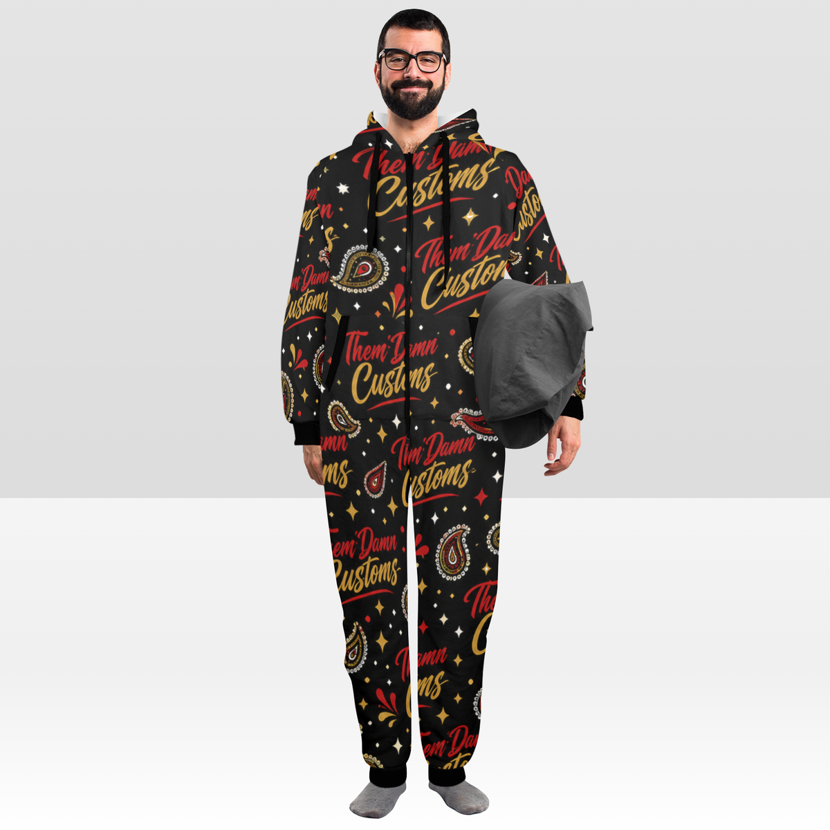 Unisex One-Piece Zip Up Hooded Pajamas