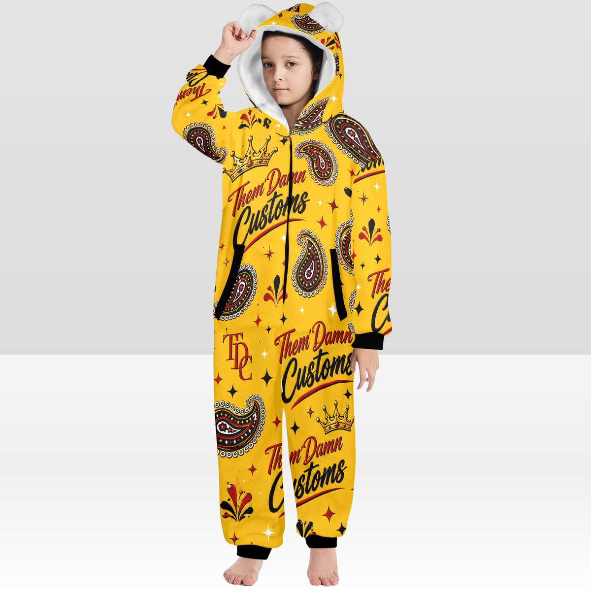 Kids One-Piece Zip Up Hooded Pajamas