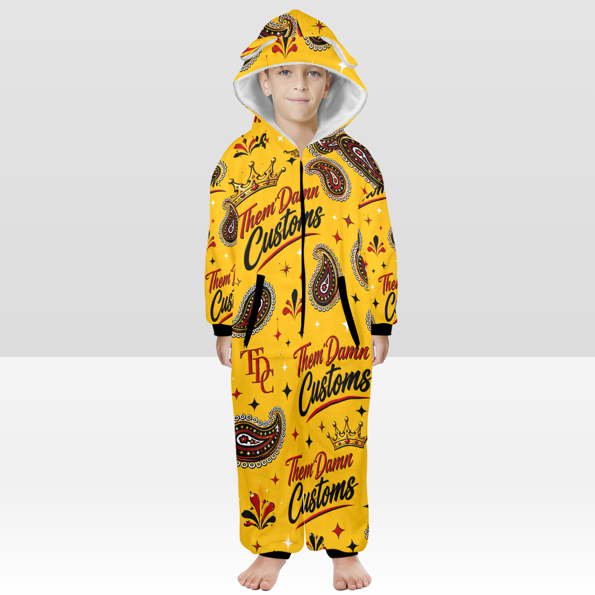 Kids One-Piece Zip Up Hooded Pajamas