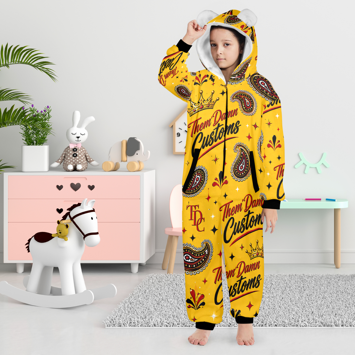 Kids One-Piece Zip Up Hooded Pajamas